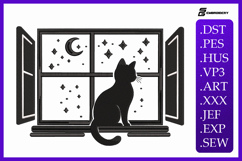 Window Cat Silhouette Halloween Embroidery Design Product Image 1
