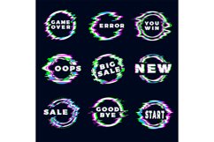 Glitches badges. Grunge abstract circles frames with persona Product Image 1