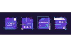 Glitch hud banners. Glitchy poster techno art cyberpunk con Product Image 1
