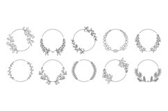 Round decorative floral frames. Line sketch of laurel branch Product Image 1