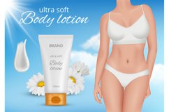 Skin cream ads. Placard with woman body in fashioned bikini Product Image 1