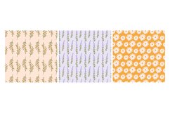 Mono flowers seamless patterns. Lavender chamomile and sea b Product Image 1
