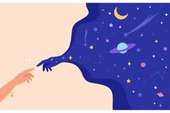 Two cosmos hand. Imagine universe and creation abstract gal Product Image 1