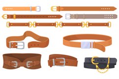Leather straps. Cartoon belts with unbutton metal buckles, Product Image 1