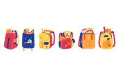Color backpacks with school elements. Bright students statio Product Image 1