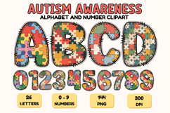 Autism Awareness Doodle Letters Puzzle Piece Alphabet PNG Product Image 1
