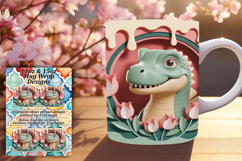 Bold 11oz Mug Wrap Png Artwork , Cute Dino Product Image 1