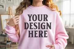 Light Pink Gildan 18000 Crewnwck Sweatshirt Mockup, gildan Product Image 1