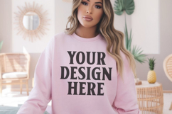 Gildan 18000 Light Pink Mockup , Crewneck Sweatshirt Boho Product Image 1