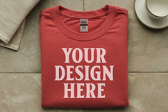 Red Gildan 5000 Flat Lay Tshirt Mockup, G5000 mockups Product Image 1