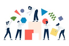 Business people collect geometric shapes. Start up and teamw Product Image 1