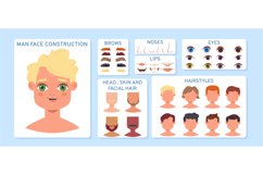 Cartoon man face constructor. Noses and hairstyles elements, Product Image 1