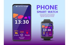 Realistic smartwatch phone screen. Mobile gadgets unified de Product Image 1