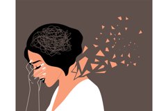 Upset adult woman with confused thoughts holds the head wit Product Image 1