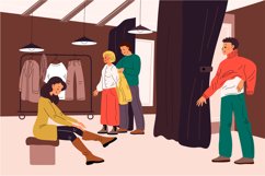 People in fitting room. Boutique interior. Store visitors tr Product Image 1