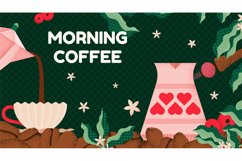 Morning coffee decorative background with cup, coffee maker. Product Image 1