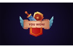 Medieval game victory. Win in battle. UI flag and ribbon. Wa Product Image 1