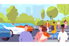 People is crossing avenue. Pedestrian movement cross city r Product Image 1