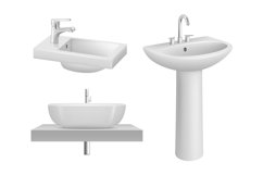 Sink. Realistic bathroom items white ceramic sink in toilet Product Image 1