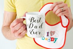 Dad, Husband, Man holding mug &amp; baby bib, mug mock up 390 Product Image 2