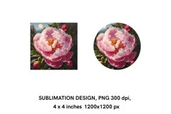 Peony Flower - Round and Square Coaster Sublimation Design Product Image 2