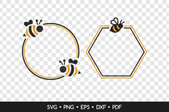 Bee Monogram Frames SVG, Circle and Hexagon Bee Frames Product Image 2