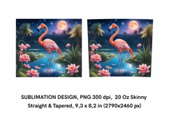 Flamingo at Night - Skinny Tumbler Wrap Sublimation Design Product Image 2