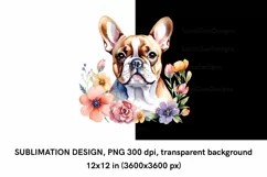 Watercolor French Bulldog in Flowers Sublimation Design PNG Product Image 2