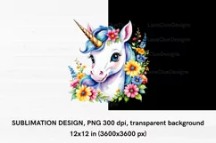 Cute Unicorn with Flowers PNG Sublimation, Unicorn Clipart Product Image 2