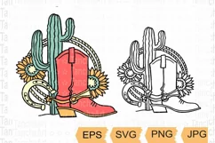 cowboy boot cut file Cactus svg, png sunflowers Cowgirl svg Product Image 1