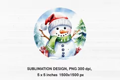 Watercolor Snowman - Christmas Ornament Design PNG Product Image 2