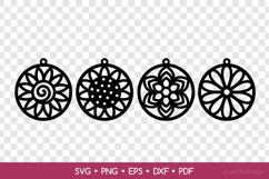 4 Round Floral Earrings SVG, Circle Floral Jewelry Template Product Image 2