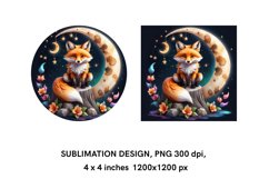 3D Night Fox and Half Moon - Coaster Sublimation Design Product Image 2