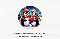 Christmas Penguins in Love - Round Christmas Ornament PNG Product Image 2