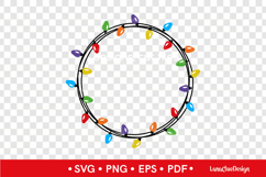 Round Christmas Lights Frame SVG, Circle Lightbulb Garland Product Image 2