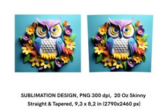 3D Owl with Flowers - Tumbler Sublimation Design 20 oz Product Image 2
