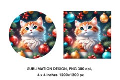 Cute Christmas Cat - Round and Square Xmas Coaster Design Product Image 2
