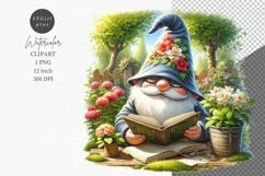 Gnome reading book clipart, Watercolor clipart Product Image 1