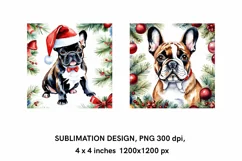 Watercolor Christmas French Bulldog, 2 Square Coaster Design Product Image 2