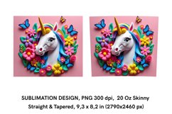 3D Unicorn with Flowers - Tumbler Sublimation Design 20 oz Product Image 2