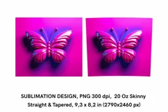 3D Inflated Butterfly - Tumbler Wrap Sublimation PNG Product Image 2