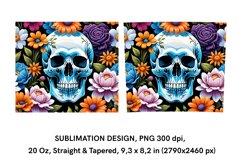 Scull with Flowers - Halloween Tumbler Wrap Sublimation PNG Product Image 2