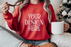 Christmas Gildan 18000 Red Crewneck Sweatshirt Mockup Product Image 1