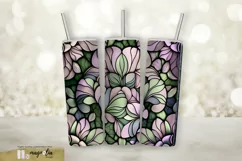 STAINED GLASS FLORAL sublimation tumbler wrap design png Product Image 1
