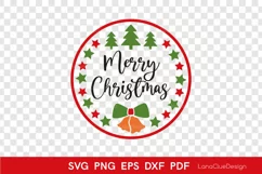 Merry Christmas Round Sign SVG, Xmas Front Porch Sign SVG Product Image 2
