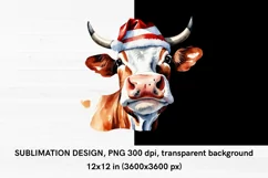 Cute Christmas Cow - Watercolor Sublimation PNG Product Image 2