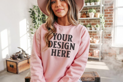 Light Pink Gildan 18000 Crewnwck Sweatshirt Mockup, gildan Product Image 1