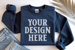 Dark Navy Gildan 18000 Folded Flat Lay Mockups Product Image 1