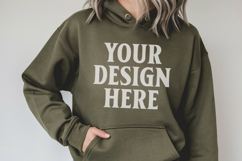 Military Green Gildan 18500 Hoodie Mockup, G18000 Hoodie Mod Product Image 1