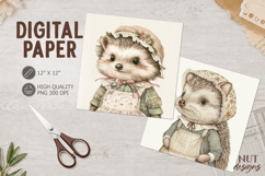 Cute Vintage Hedgehog Journal Junk woodland digital paper Product Image 1
